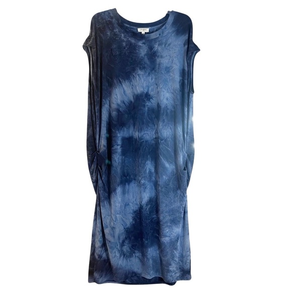 Umgee Navy Tie Dye Ruched Sleeveless Maxi Dress Oversized Shift Sz S - Picture 2 of 9